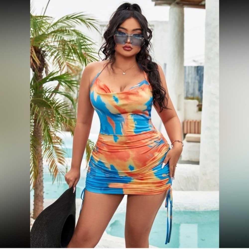 Orange & Turquoise mid dress
